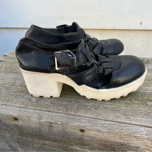 Vintage Y2K soda black basket weave chunky heeled platform sandals - Picture 3 of 6